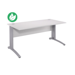 Bureau droit Biospace avec voile de fond - L.120 x P.80 cm - Plateau Blanc - Pieds Aluminium - Embases Blanc