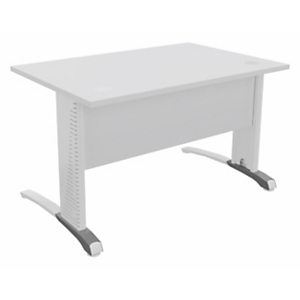 Bureau droit Biospace avec voile de fond - L.120 x P.80 cm - Plateau Blanc - Pieds Blanc - Embases A