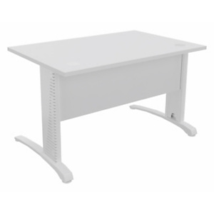 Bureau droit Biospace avec voile de fond - L.120 x P.80 cm - Plateau Blanc - Pieds Blanc - Embases B