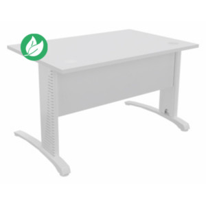 Bureau droit Biospace avec voile de fond - L.120 x P.80 cm - Plateau Blanc - Pieds Blanc - Embases Blanc