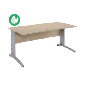 Bureau droit Biospace avec voile de fond - L.120 x P.80 cm - Plateau Chêne - Pieds Aluminium - Embases Blanc Bureau droit Biospace avec voile de fond - L.120 x P.80 cm - Plateau Chêne - Pieds Aluminium - Embases Blanc
