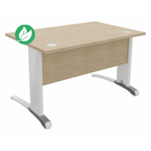 Bureau droit Biospace avec voile de fond - L.120 x P.80 cm - Plateau Chêne - Pieds Blanc - Embases Aluminium Bureau droit Biospace avec voile de fond - L.120 x P.80 cm - Plateau Chêne - Pieds Blanc - Embases Aluminium