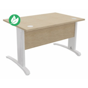 Bureau droit Biospace avec voile de fond - L.120 x P.80 cm - Plateau Chêne - Pieds Blanc - Embases Blanc