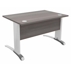 Bureau droit Biospace avec voile de fond - L.120 x P.80 cm - Plateau CĂšdre - Pieds Blanc - Embases A