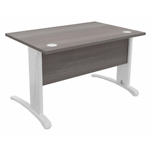 Bureau droit Biospace avec voile de fond - L.120 x P.80 cm - Plateau CĂšdre - Pieds Blanc - Embases B