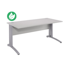 Bureau droit Biospace avec voile de fond - L.120 x P.80 cm - Plateau Gris - Pieds Aluminium - Embases Aluminium