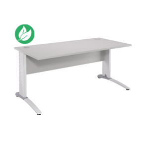 Bureau droit Biospace avec voile de fond - L.120 x P.80 cm - Plateau Gris - Pieds Blanc - Embases Blanc