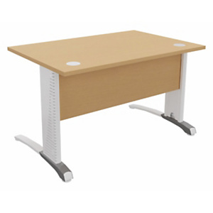 Bureau droit Biospace avec voile de fond - L.120 x P.80 cm - Plateau HĂȘtre - Pieds Blanc - Embases A