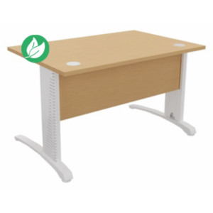 Bureau droit Biospace avec voile de fond - L.120 x P.80 cm - Plateau Hêtre - Pieds Blanc - Embases Blanc Bureau droit Biospace avec voile de fond - L.120 x P.80 cm - Plateau Hêtre - Pieds Blanc - Embases Blanc