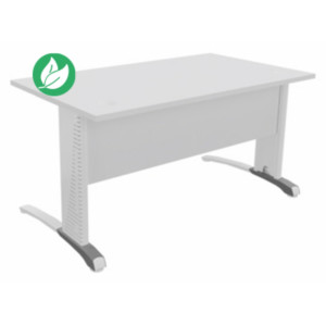 Bureau droit Biospace avec voile de fond - L.140 x P.80 cm - Plateau Blanc - Pieds Blanc - Embases Aluminium