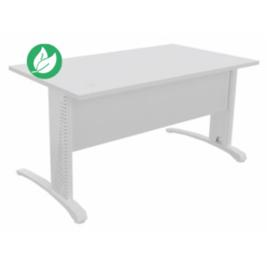 Bureau droit Biospace avec voile de fond - L.140 x P.80 cm - Plateau Blanc - Pieds Blanc - Embases Blanc