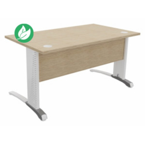 Bureau droit Biospace avec voile de fond - L.140 x P.80 cm - Plateau Chêne - Pieds Blanc - Embases Aluminium Bureau droit Biospace avec voile de fond - L.140 x P.80 cm - Plateau Chêne - Pieds Blanc - Embases Aluminium