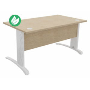 Bureau droit Biospace avec voile de fond - L.140 x P.80 cm - Plateau Chêne - Pieds Blanc - Embases Blanc Bureau droit Biospace avec voile de fond - L.140 x P.80 cm - Plateau Chêne - Pieds Blanc - Embases Blanc