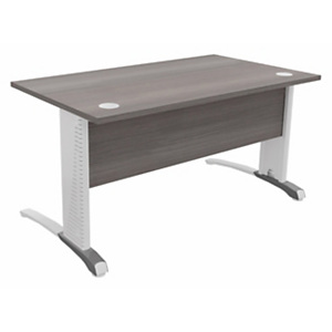 Bureau droit Biospace avec voile de fond - L.140 x P.80 cm - Plateau Cèdre - Pieds Blanc - Embases A