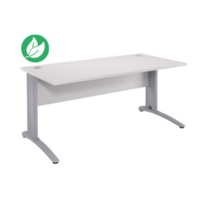 Bureau droit Biospace avec voile de fond - L.160 x P.80 cm - Plateau Blanc - Pieds Aluminium - Embases Aluminium