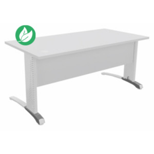 Bureau droit Biospace avec voile de fond - L.160 x P.80 cm - Plateau Blanc - Pieds Blanc - Embases Aluminium