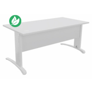 Bureau droit Biospace avec voile de fond - L.160 x P.80 cm - Plateau Blanc - Pieds Blanc - Embases Blanc