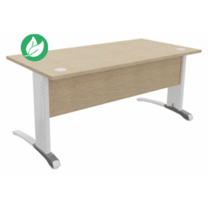 Bureau droit Biospace avec voile de fond - L.160 x P.80 cm - Plateau Chêne - Pieds Blanc - Embases Aluminium Bureau droit Biospace avec voile de fond - L.160 x P.80 cm - Plateau Chêne - Pieds Blanc - Embases Aluminium