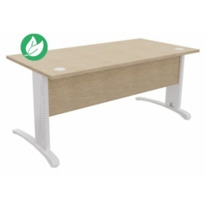 Bureau droit Biospace avec voile de fond - L.160 x P.80 cm - Plateau Chêne - Pieds Blanc - Embases Blanc Bureau droit Biospace avec voile de fond - L.160 x P.80 cm - Plateau Chêne - Pieds Blanc - Embases Blanc
