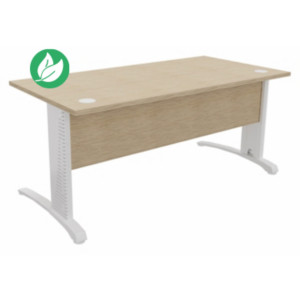 Bureau droit Biospace avec voile de fond - L.160 x P.80 cm - Plateau Chêne - Pieds Blanc - Embases Blanc