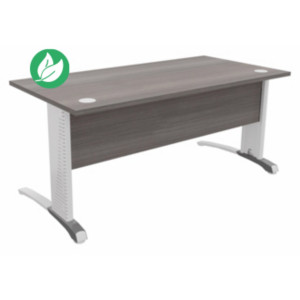 Bureau droit Biospace avec voile de fond - L.160 x P.80 cm - Plateau Cèdre - Pieds Blanc - Embases Aluminium