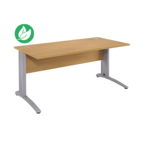 Bureau droit Biospace avec voile de fond - L.160 x P.80 cm - Plateau Hêtre - Pieds Aluminium - Embases Blanc Bureau droit Biospace avec voile de fond - L.160 x P.80 cm - Plateau Hêtre - Pieds Aluminium - Embases Blanc
