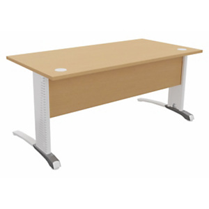 Bureau droit Biospace avec voile de fond - L.160 x P.80 cm - Plateau HĂȘtre - Pieds Blanc - Embases A