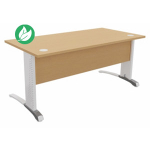 Bureau droit Biospace avec voile de fond - L.160 x P.80 cm - Plateau Hêtre - Pieds Blanc - Embases Aluminium Bureau droit Biospace avec voile de fond - L.160 x P.80 cm - Plateau Hêtre - Pieds Blanc - Embases Aluminium