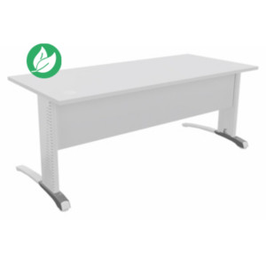 Bureau droit Biospace avec voile de fond - L.180 x P.80 cm - Plateau Blanc - Pieds Blanc - Embases Aluminium