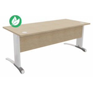 Bureau droit Biospace avec voile de fond - L.180 x P.80 cm - Plateau Chêne - Pieds Blanc - Embases Aluminium