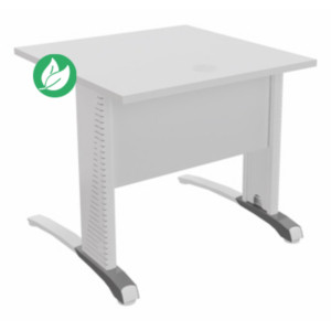 Bureau droit Biospace avec voile de fond - L.80 x P.80 cm - Plateau Blanc - Pieds Blanc - Embases Aluminium