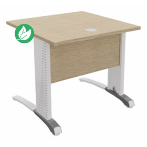 Bureau droit Biospace avec voile de fond - L.80 x P.80 cm - Plateau Chêne - Pieds Blanc - Embases Aluminium