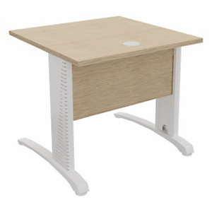 Bureau droit Biospace avec voile de fond - L.80 x P.80 cm - Plateau ChĂȘne - Pieds Blanc - Embases Bl