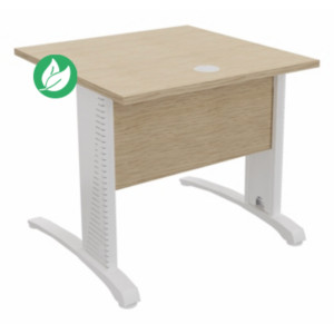 Bureau droit Biospace avec voile de fond - L.80 x P.80 cm - Plateau Chêne - Pieds Blanc - Embases Blanc