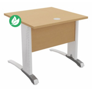 Bureau droit Biospace avec voile de fond - L.80 x P.80 cm - Plateau Hêtre - Pieds Blanc - Embases Aluminium Bureau droit Biospace avec voile de fond - L.80 x P.80 cm - Plateau Hêtre - Pieds Blanc - Embases Aluminium