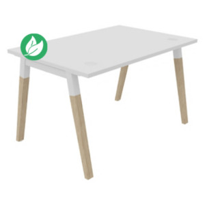 Bureau droit Burocolor A avec obturateurs - L.120 x P.80 cm - Plateau Blanc - Pieds Bois/Blanc Bureau droit Burocolor A avec obturateurs - L.120 x P.80 cm - Plateau Blanc - Pieds Bois/Blanc