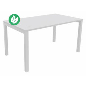 Bureau droit Burocolor avec obturateurs - L.140 x P.80 cm - Plateau Blanc - Pieds Blanc