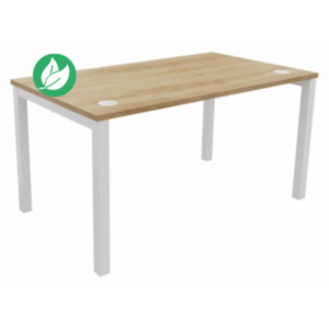 Bureau droit Burocolor avec obturateurs - L.140 x P.80 cm - Plateau Chêne Nebraska - Pieds Blanc Bureau droit Burocolor avec obturateurs - L.140 x P.80 cm - Plateau Chêne Nebraska - Pieds Blanc