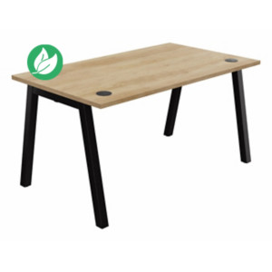 Bureau droit Burocolor A avec obturateurs - L.140 x P.80 cm - Plateau Chêne Nebraska - Pieds Noir Bureau droit Burocolor A avec obturateurs - L.140 x P.80 cm - Plateau Chêne Nebraska - Pieds Noir
