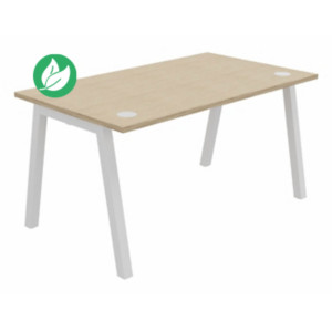 Bureau droit Burocolor A avec obturateurs - L.140 x P.80 cm - Plateau Chêne - Pieds Blanc Bureau droit Burocolor A avec obturateurs - L.140 x P.80 cm - Plateau Chêne - Pieds Blanc