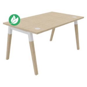 Bureau droit Burocolor A avec obturateurs - L.140 x P.80 cm - Plateau Chêne - Pieds Bois/Blanc Bureau droit Burocolor A avec obturateurs - L.140 x P.80 cm - Plateau Chêne - Pieds Bois/Blanc