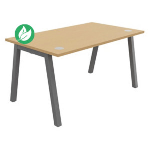 Bureau droit Burocolor A avec obturateurs - L.140 x P.80 cm - Plateau Hêtre - Pieds Aluminium Bureau droit Burocolor A avec obturateurs - L.140 x P.80 cm - Plateau Hêtre - Pieds Aluminium