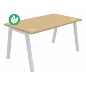 Bureau droit Burocolor A avec obturateurs - L.140 x P.80 cm - Plateau Hêtre - Pieds Blanc Bureau droit Burocolor A avec obturateurs - L.140 x P.80 cm - Plateau Hêtre - Pieds Blanc