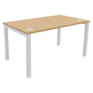 Bureau droit Burocolor avec obturateurs - L.140 x P.80 cm - Plateau HĂŞtre - Pieds Blanc
