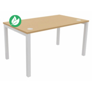 Bureau droit Burocolor avec obturateurs - L.140 x P.80 cm - Plateau Hêtre - Pieds Blanc