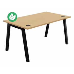 Bureau droit Burocolor A avec obturateurs - L.140 x P.80 cm - Plateau Hêtre - Pieds Noir Bureau droit Burocolor A avec obturateurs - L.140 x P.80 cm - Plateau Hêtre - Pieds Noir