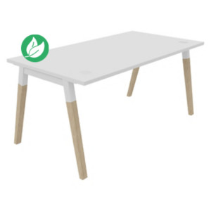 Bureau droit Burocolor A avec obturateurs - L.160 x P.80 cm - Plateau Blanc - Pieds Bois/Blanc Bureau droit Burocolor A avec obturateurs - L.160 x P.80 cm - Plateau Blanc - Pieds Bois/Blanc