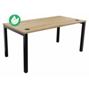 Bureau droit Burocolor avec obturateurs - L.160 x P.80 cm - Plateau Chêne Nebraska - Pieds Noir Bureau droit Burocolor avec obturateurs - L.160 x P.80 cm - Plateau Chêne Nebraska - Pieds Noir