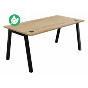 Bureau droit Burocolor A avec obturateurs - L.160 x P.80 cm - Plateau Chêne Nebraska - Pieds Noir Bureau droit Burocolor A avec obturateurs - L.160 x P.80 cm - Plateau Chêne Nebraska - Pieds Noir