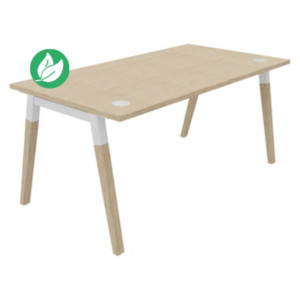 Bureau droit Burocolor A avec obturateurs - L.160 x P.80 cm - Plateau Chêne - Pieds Bois/Blanc Bureau droit Burocolor A avec obturateurs - L.160 x P.80 cm - Plateau Chêne - Pieds Bois/Blanc